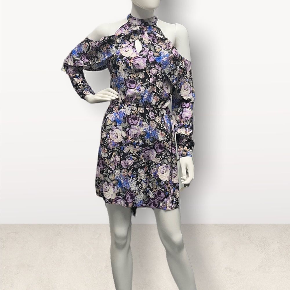 Parker Silk Floral Cold Shoulder Long Sleeve Dress